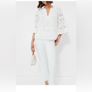 Tuckernuck Florian white top eyelet lace broderie anglaise M cotton